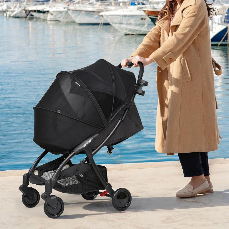 Beberoad Love Universal Stroller Sun Shade & Mosquito Net – 2-in-1 Baby Stroller Cover with UV Protection & 2-Way Zipper for Infant Carriages, Prams, and Travel Strollers (Black) - Image 2